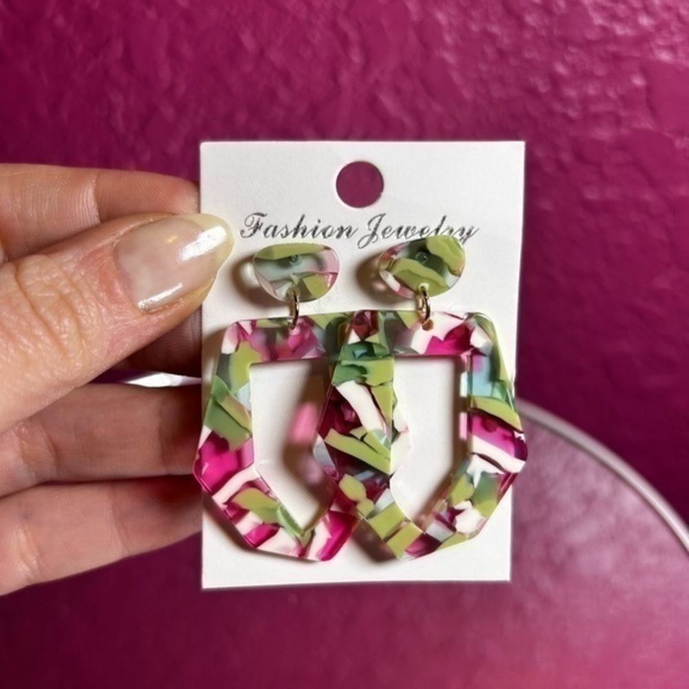 Colorful Acrylic Dangle Earrings 2” Lightweight Jewelry